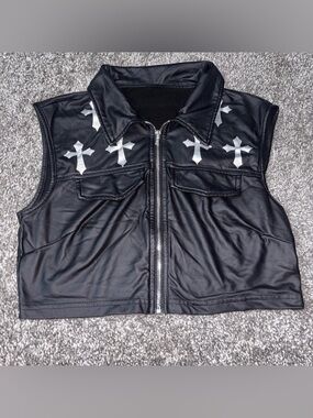 SHEIN Cross Print Zip Vest